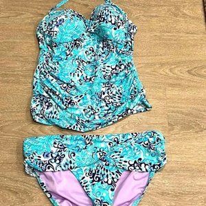 EUC - Lilly Pulitzer Size 14 Swim Top & Bottom - Flamenco Tankini Light Aqua